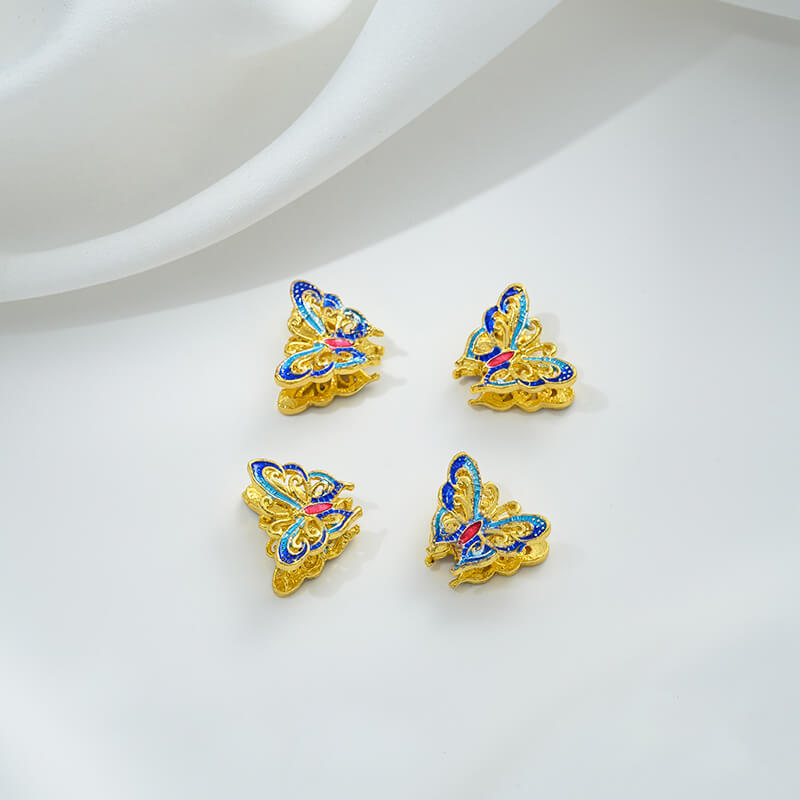 Copper gilded enamel butterfly auspicious cloud lotus Chinese knot back cloud blessing word cloisonne spacer beads