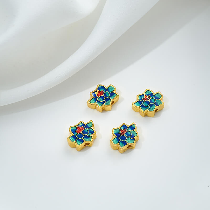 Copper gilded enamel butterfly auspicious cloud lotus Chinese knot back cloud blessing word cloisonne spacer beads