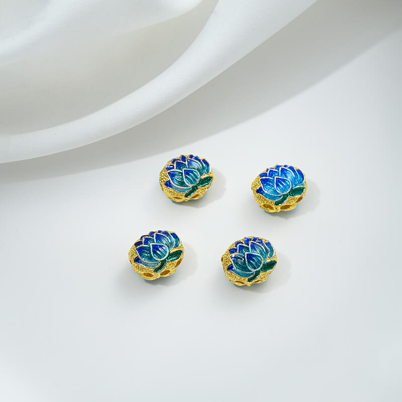 Copper gilded enamel butterfly auspicious cloud lotus Chinese knot back cloud blessing word cloisonne spacer beads
