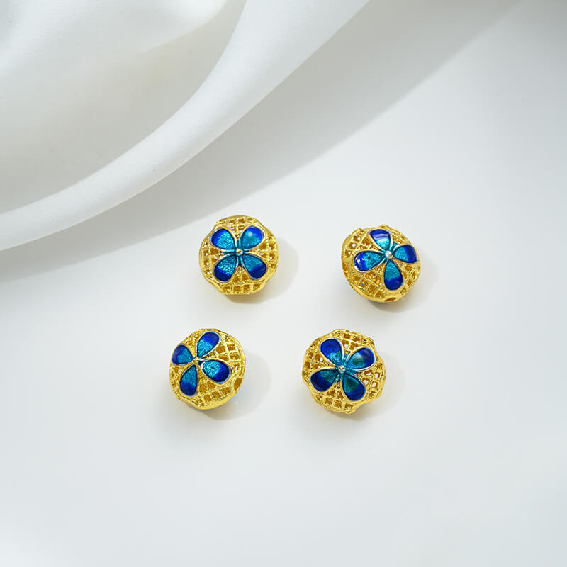 Copper gilded enamel butterfly auspicious cloud lotus Chinese knot back cloud blessing word cloisonne spacer beads