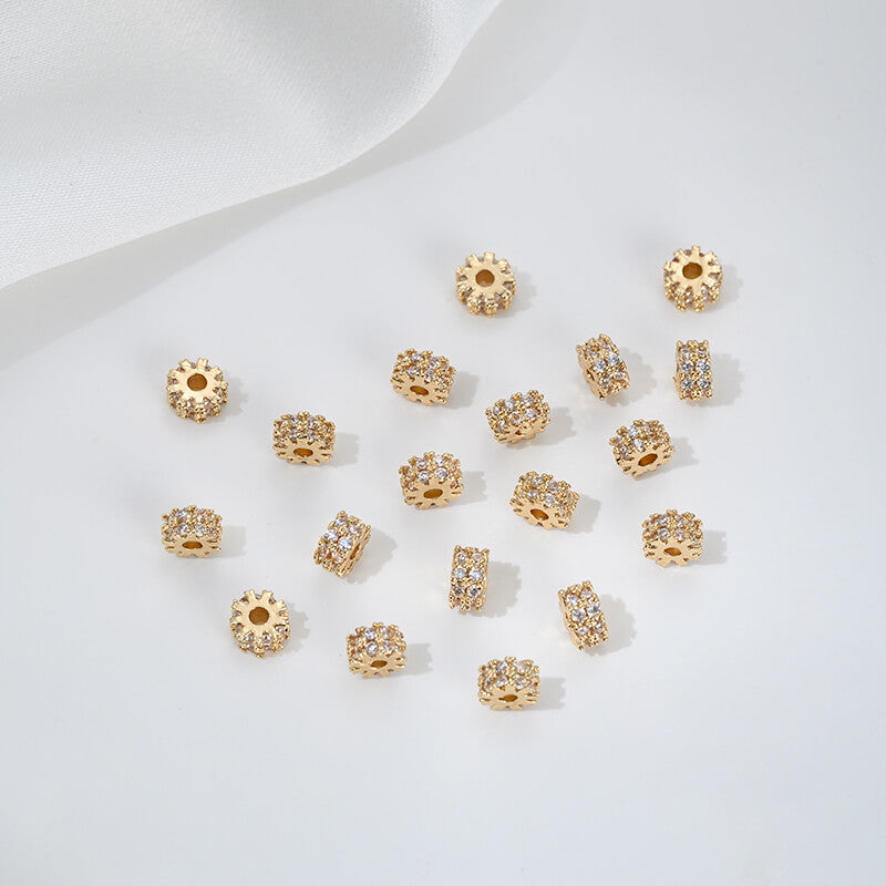 14K gold-plated double-row zircon cylindrical spacer beads