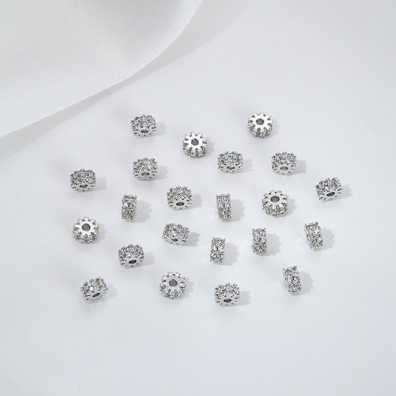 14K gold-plated double-row zircon cylindrical spacer beads