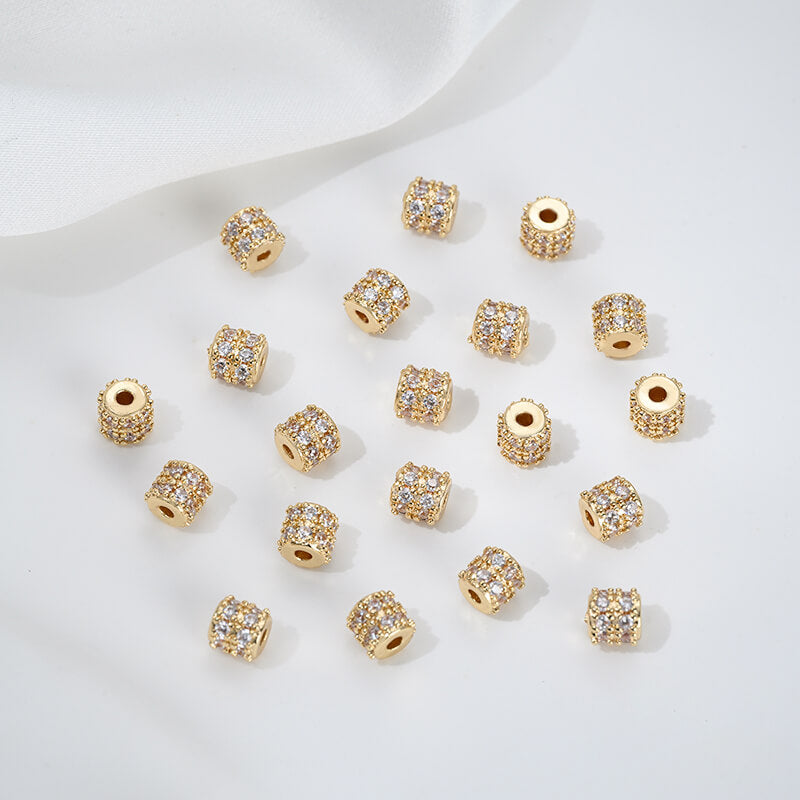 14K gold-plated double-row zircon cylindrical spacer beads