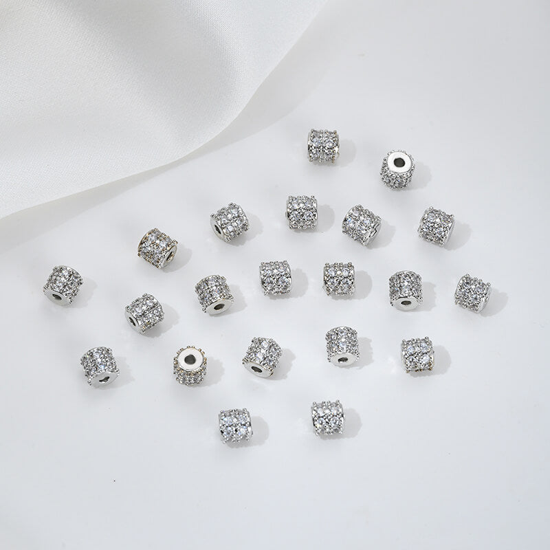 14K gold-plated double-row zircon cylindrical spacer beads