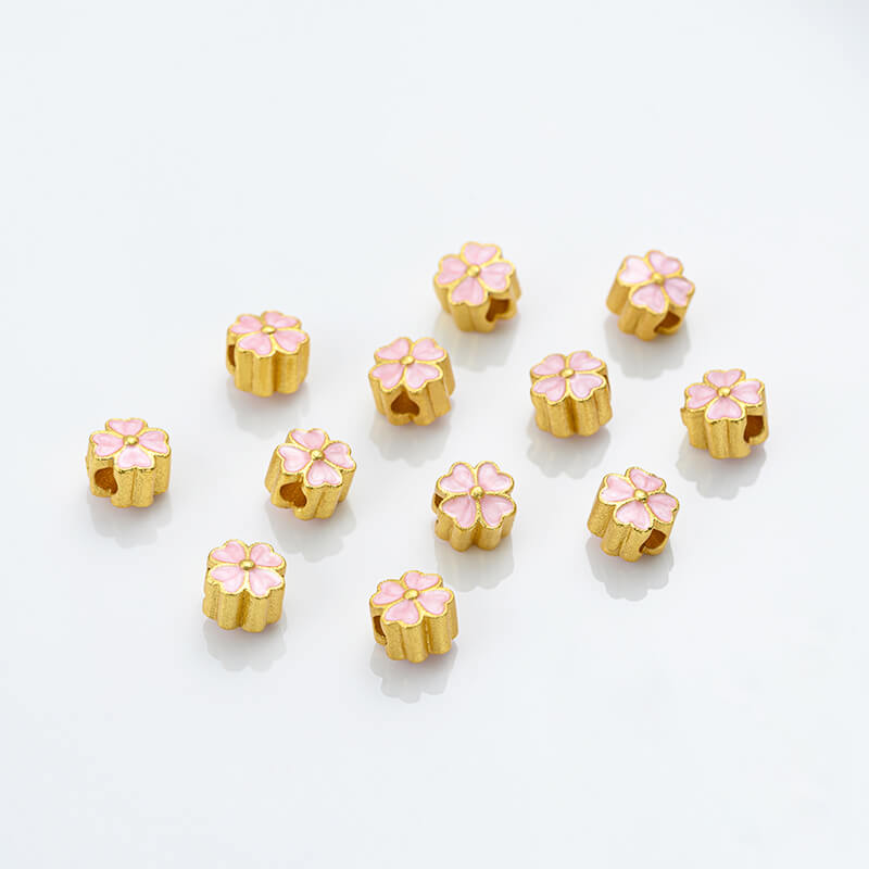 Gold-dripped cloisonne pink peach blossom hollow sphere copper coin lotus butterfly spacer beads