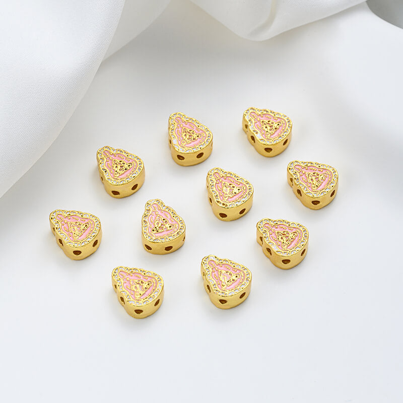 Gold-dripped cloisonne pink peach blossom hollow sphere copper coin lotus butterfly spacer beads
