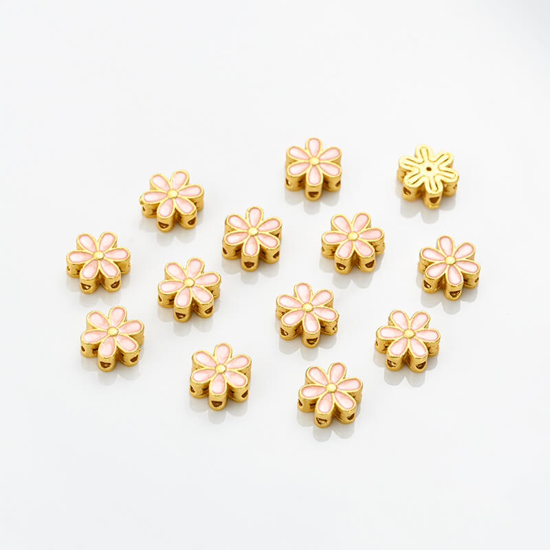 Gold-dripped cloisonne pink peach blossom hollow sphere copper coin lotus butterfly spacer beads