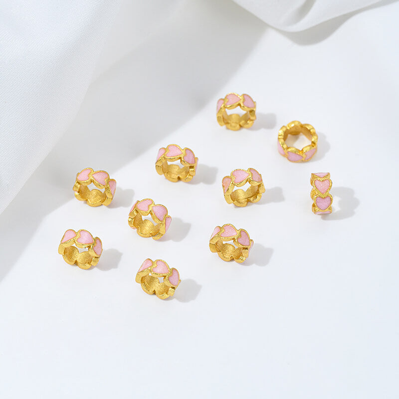 Gold-dripped cloisonne pink peach blossom hollow sphere copper coin lotus butterfly spacer beads