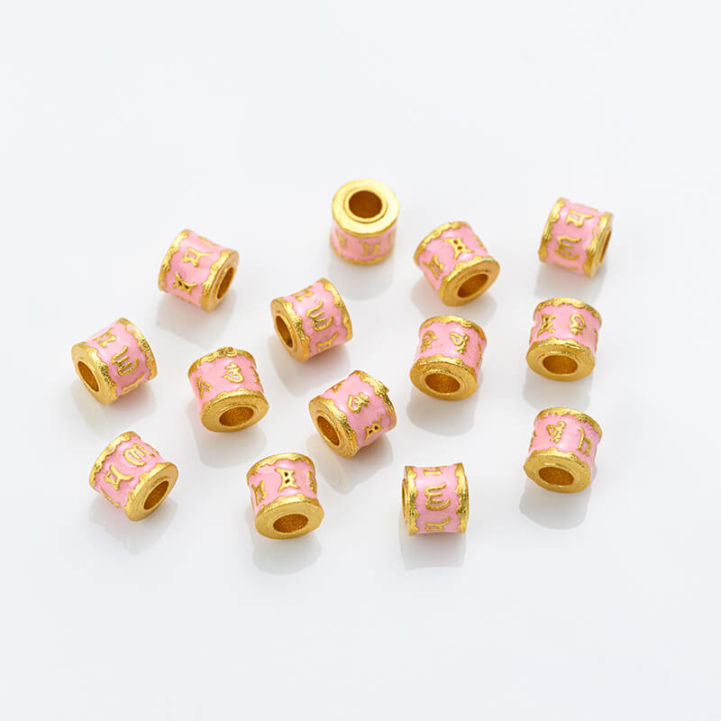 Gold-dripped cloisonne pink peach blossom hollow sphere copper coin lotus butterfly spacer beads