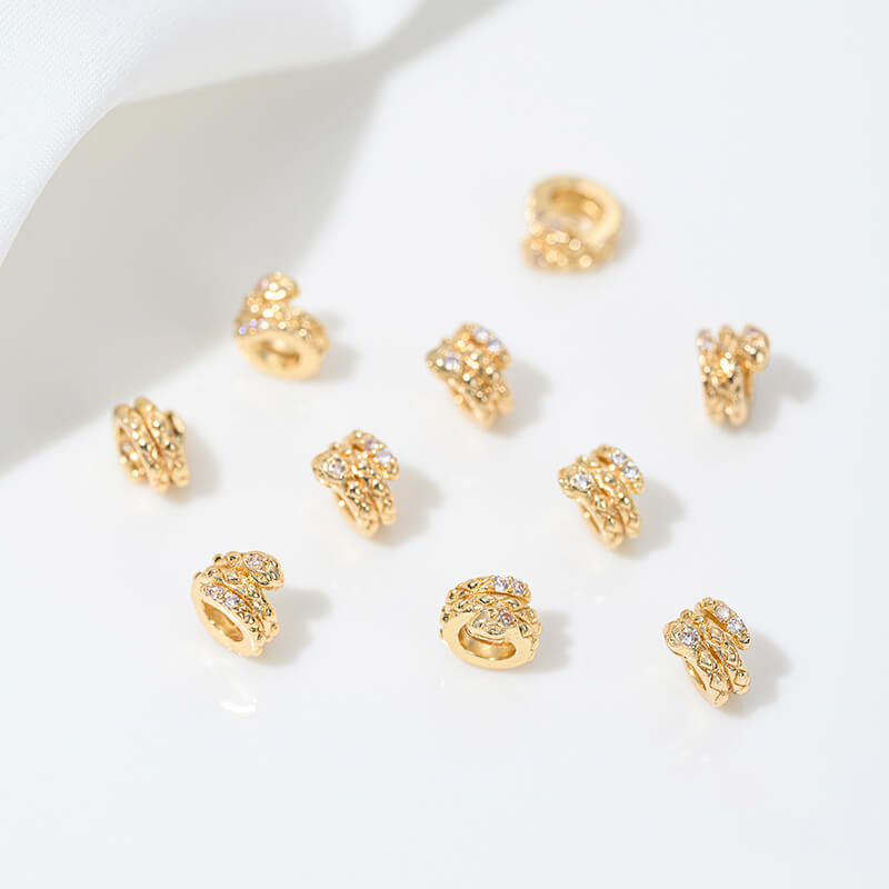 Zircon-inlaid snake-shaped spacer beads, barrel beads, square beads spacers