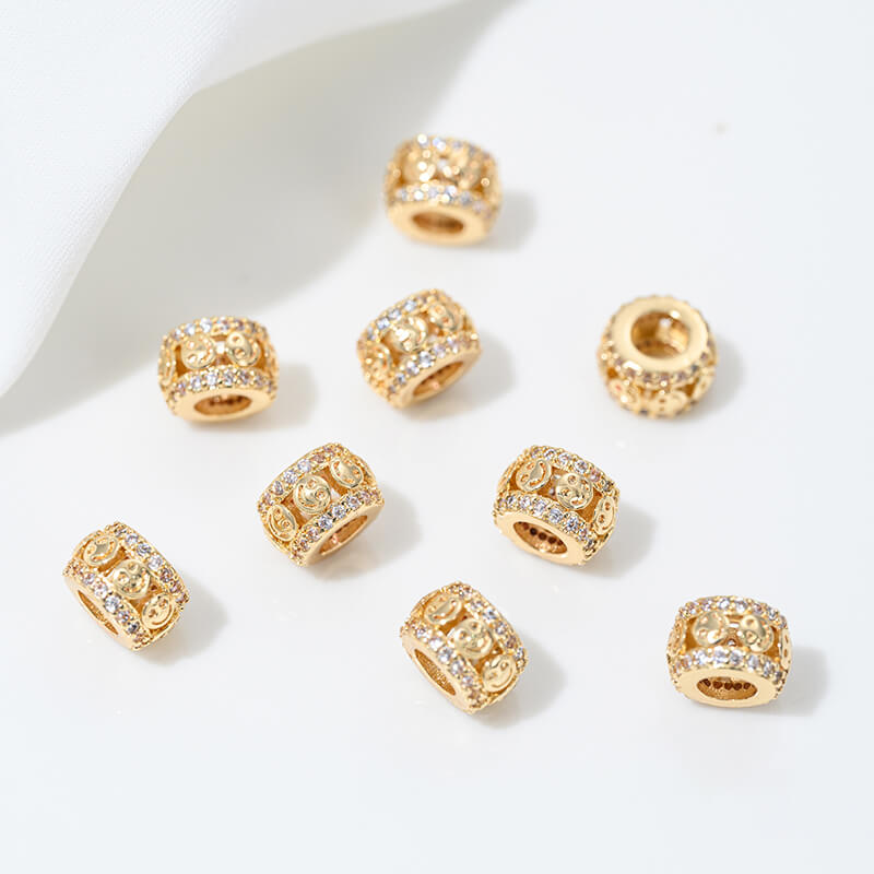Zircon-inlaid snake-shaped spacer beads, barrel beads, square beads spacers