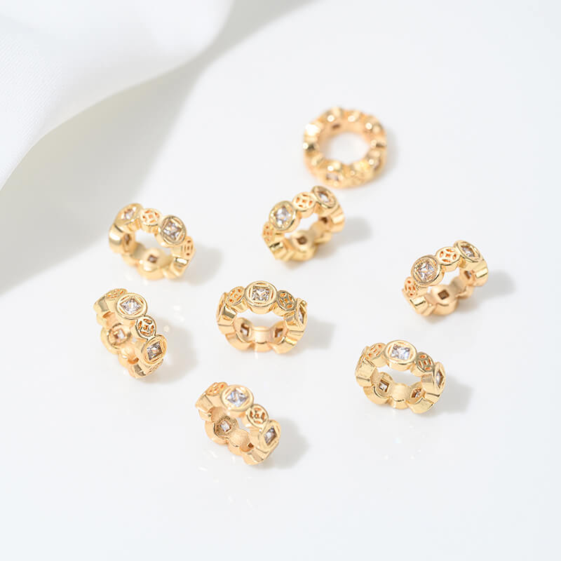 Zircon-inlaid snake-shaped spacer beads, barrel beads, square beads spacers