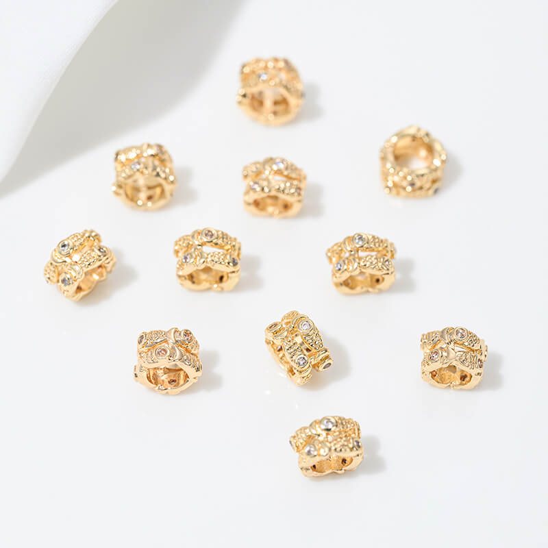 Zircon-inlaid snake-shaped spacer beads, barrel beads, square beads spacers