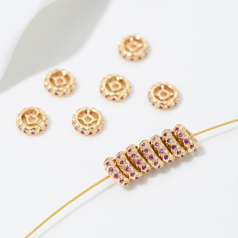 Zircon-inlaid snake-shaped spacer beads, barrel beads, square beads spacers