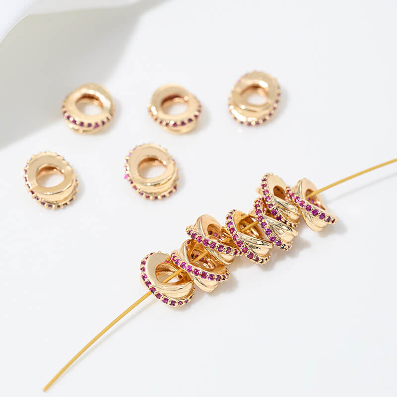 Zircon-inlaid snake-shaped spacer beads, barrel beads, square beads spacers
