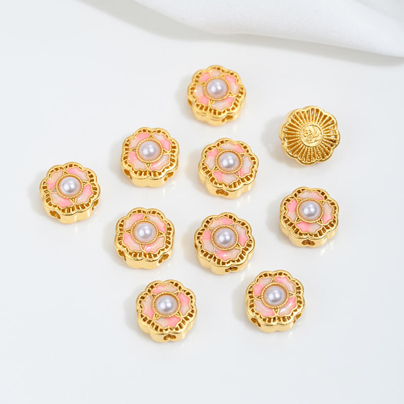 Vietnamese gold sand pink oil barrel beads flower-shaped spacer beads