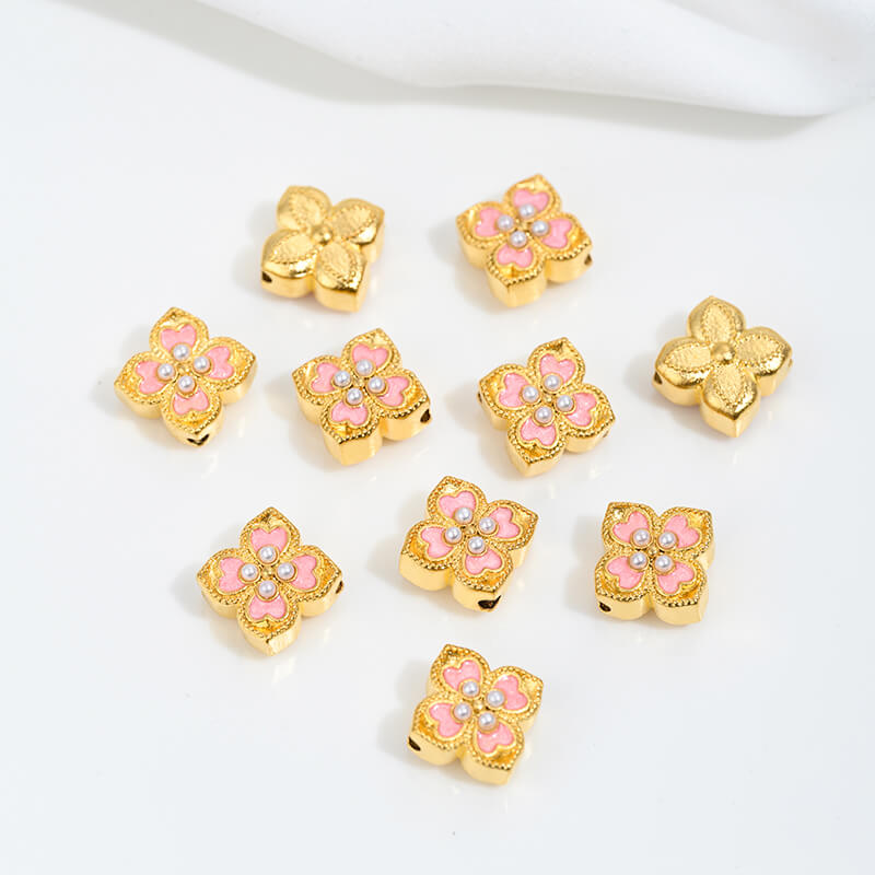 Vietnamese gold sand pink oil barrel beads flower-shaped spacer beads