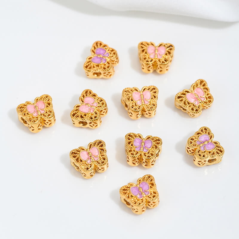 Vietnamese gold sand pink oil barrel beads flower-shaped spacer beads