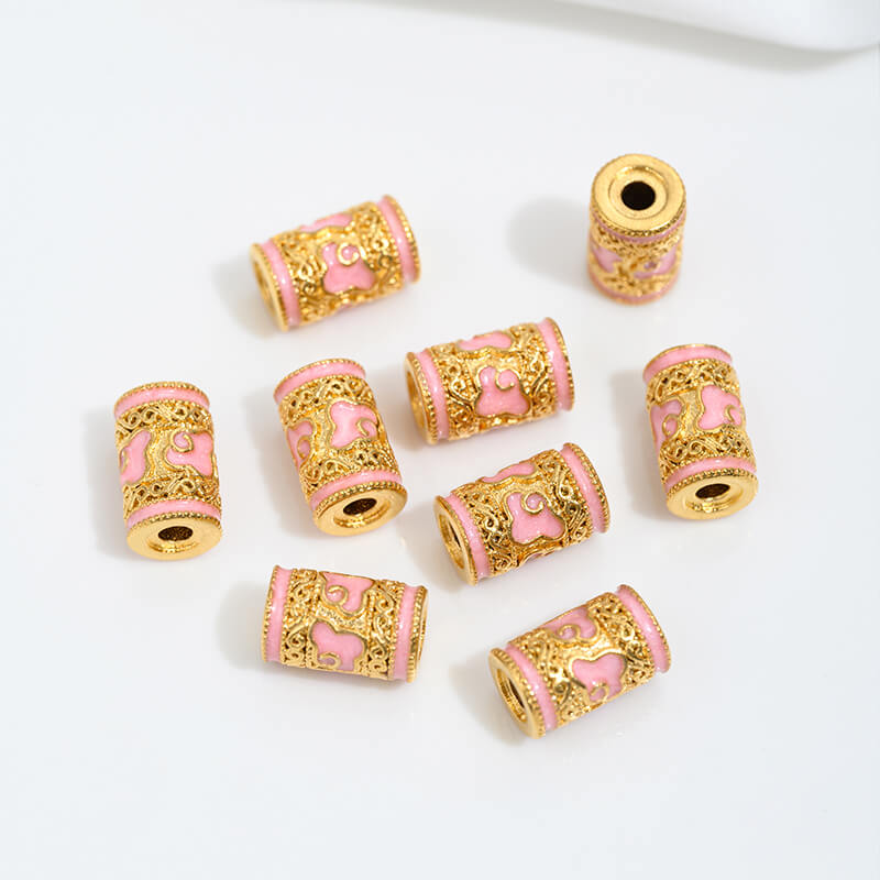 Vietnamese gold sand pink oil barrel beads flower-shaped spacer beads