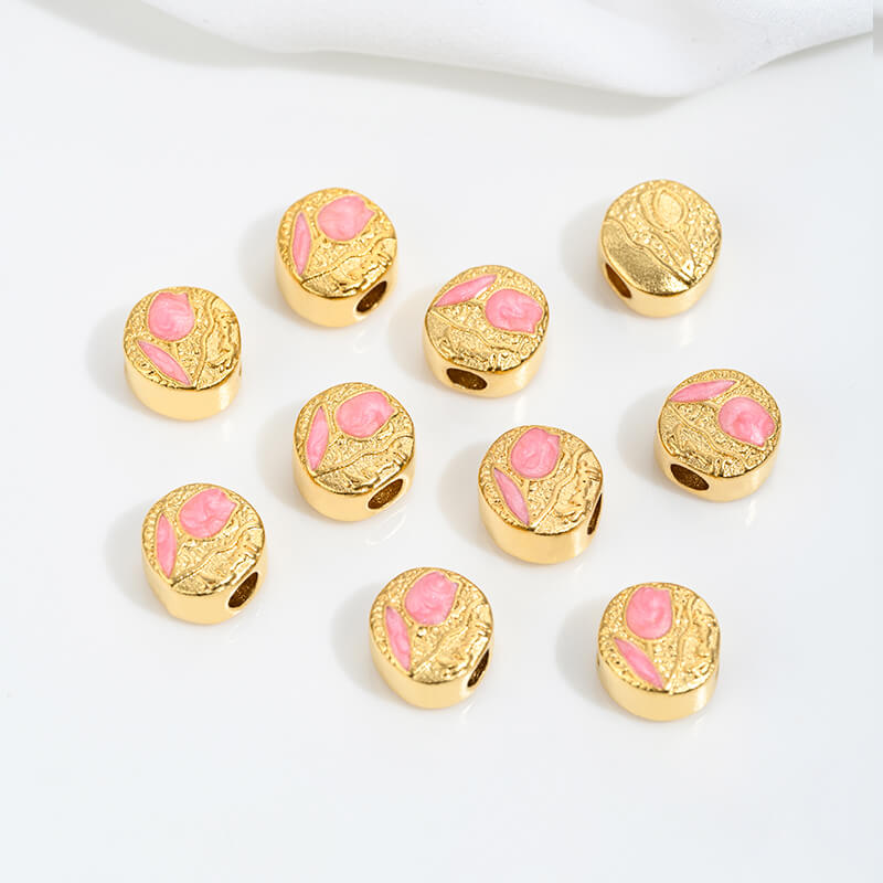 Vietnamese gold sand pink oil barrel beads flower-shaped spacer beads