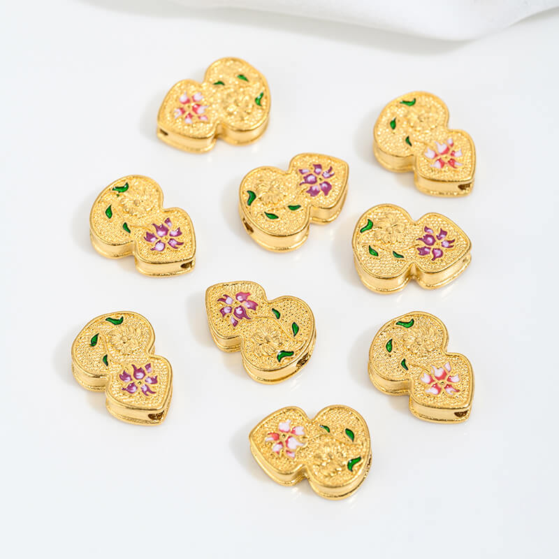 Vietnamese gold sand pink oil barrel beads flower-shaped spacer beads