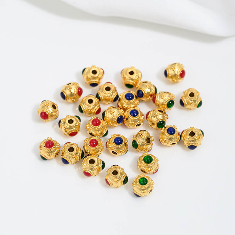 Vietnamese gold sand pink oil barrel beads flower-shaped spacer beads