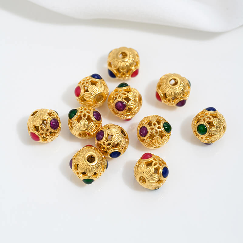 Vietnamese gold sand pink oil barrel beads flower-shaped spacer beads