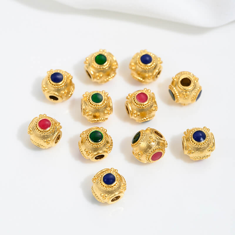 Vietnamese gold sand pink oil barrel beads flower-shaped spacer beads
