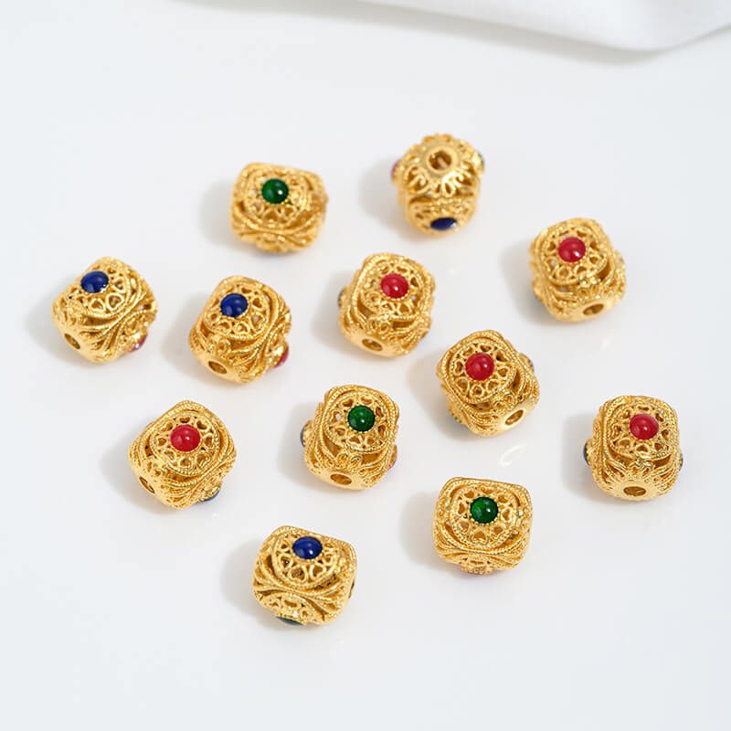 Vietnamese gold sand pink oil barrel beads flower-shaped spacer beads