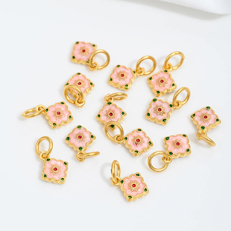 Vietnamese gold sand pink oil barrel beads flower-shaped spacer beads