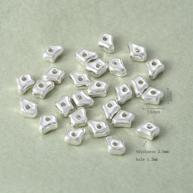 Copper-clad thick sterling silver irregular stone-shaped spacer beads