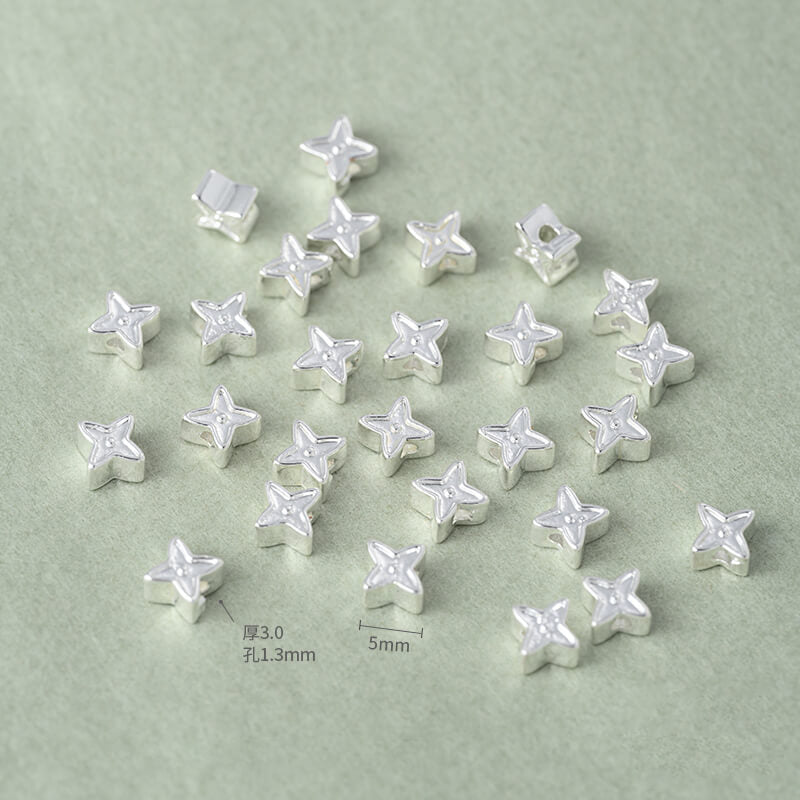 Copper-clad thick sterling silver irregular stone-shaped spacer beads