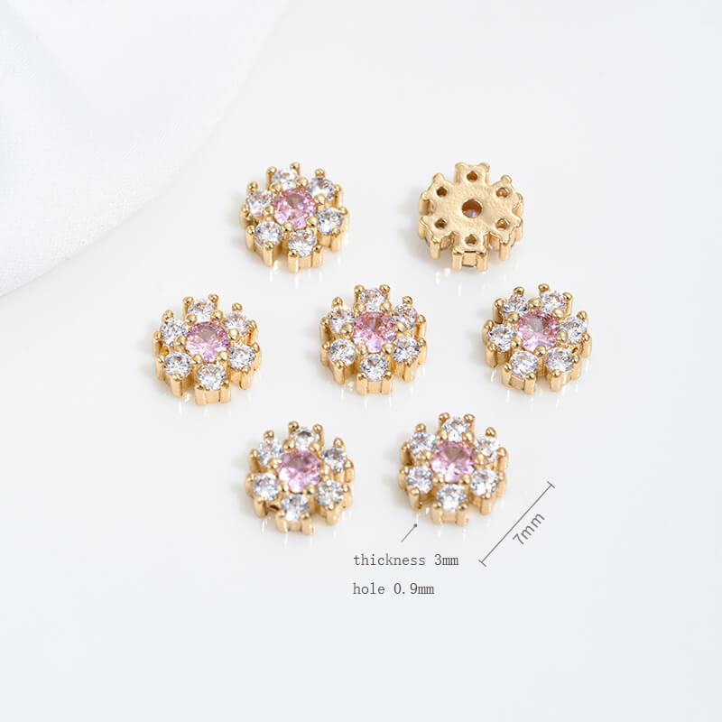 Inlaid with colorful zirconium small flowers, peach blossoms and plum blossoms spacer beads Z427