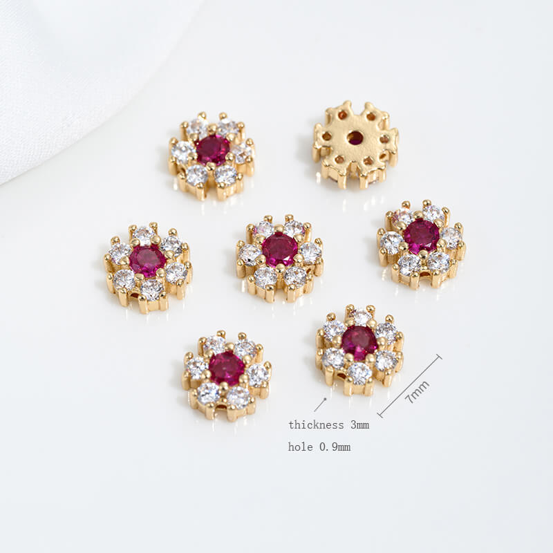Inlaid with colorful zirconium small flowers, peach blossoms and plum blossoms spacer beads Z427