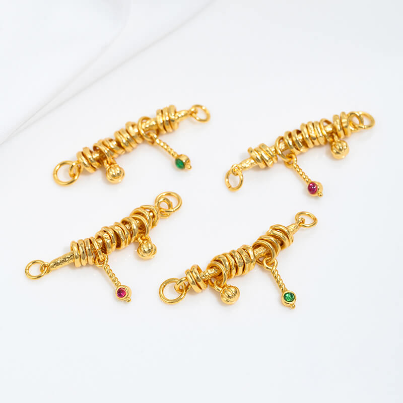 Pearl-inlaid ring cat head spacer bead hanging bead bell chain tassel pendant