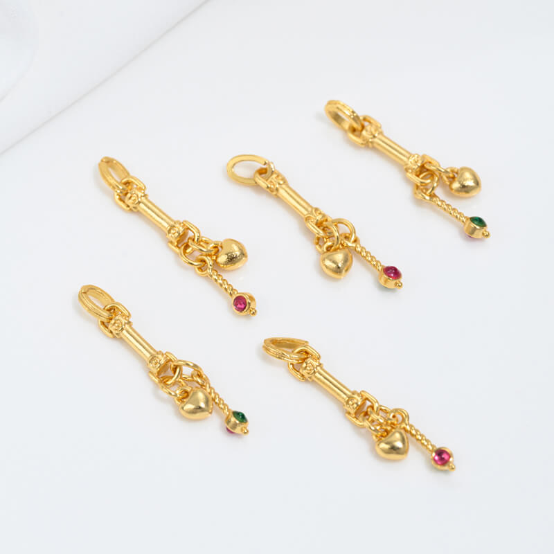 Pearl-inlaid ring cat head spacer bead hanging bead bell chain tassel pendant
