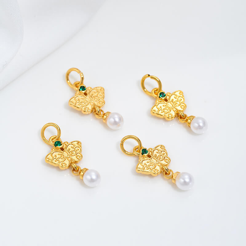 Pearl-inlaid ring cat head spacer bead hanging bead bell chain tassel pendant