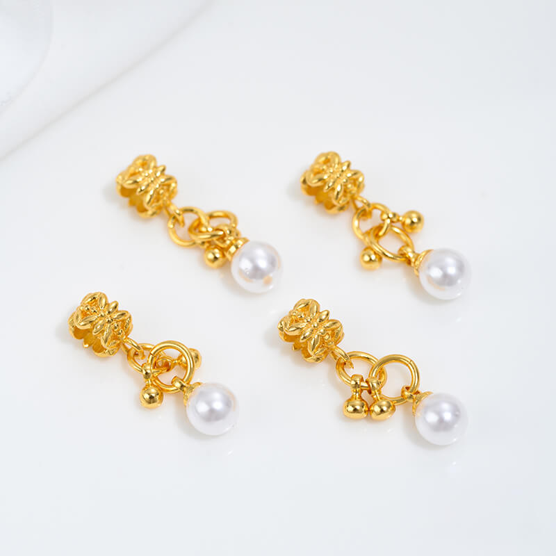 Pearl-inlaid ring cat head spacer bead hanging bead bell chain tassel pendant