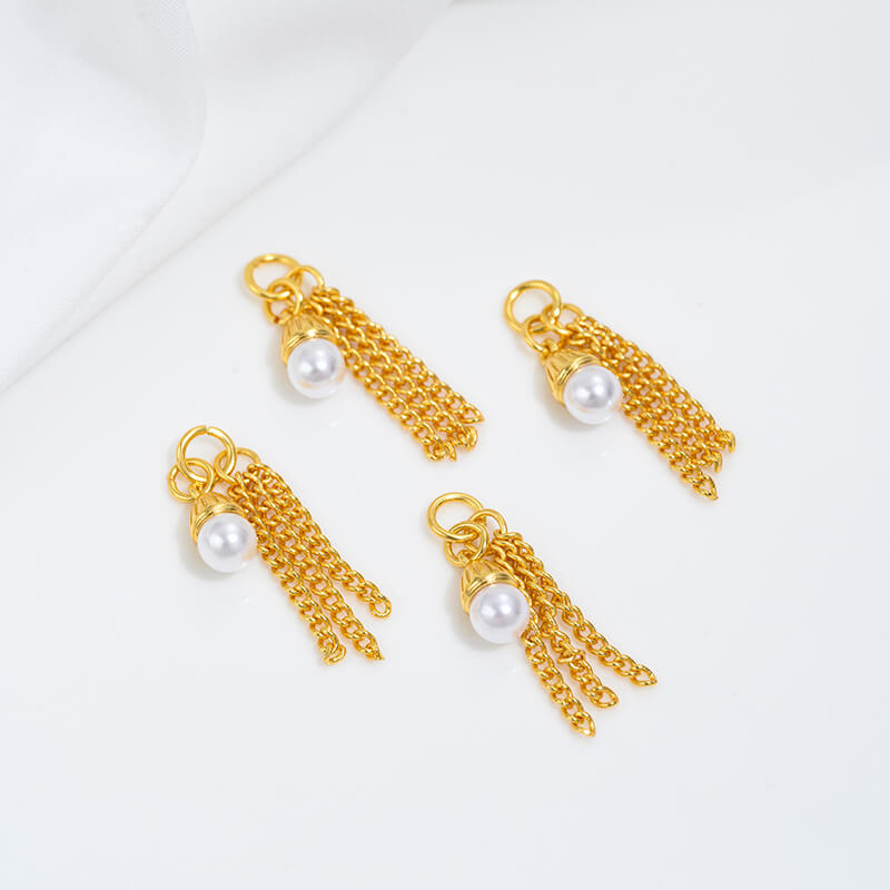 Pearl-inlaid ring cat head spacer bead hanging bead bell chain tassel pendant