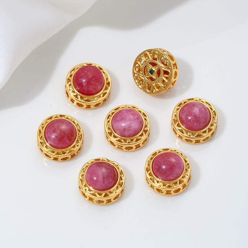 Inlaid with natural rose stone cabochon tiger eye stone beeswax porous spacer beads
