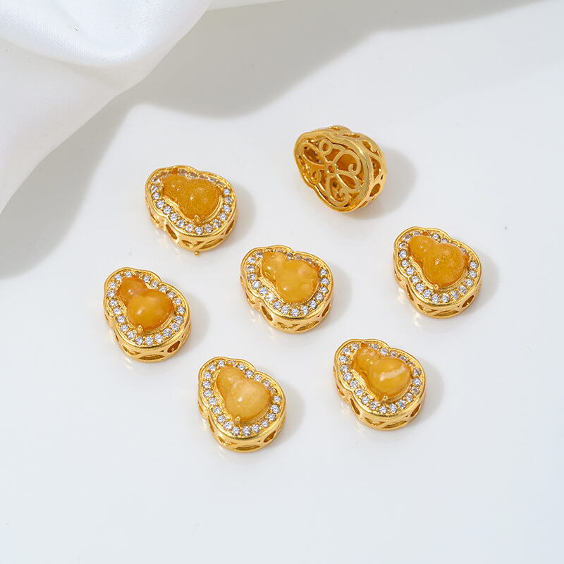 Inlaid with natural rose stone cabochon tiger eye stone beeswax porous spacer beads