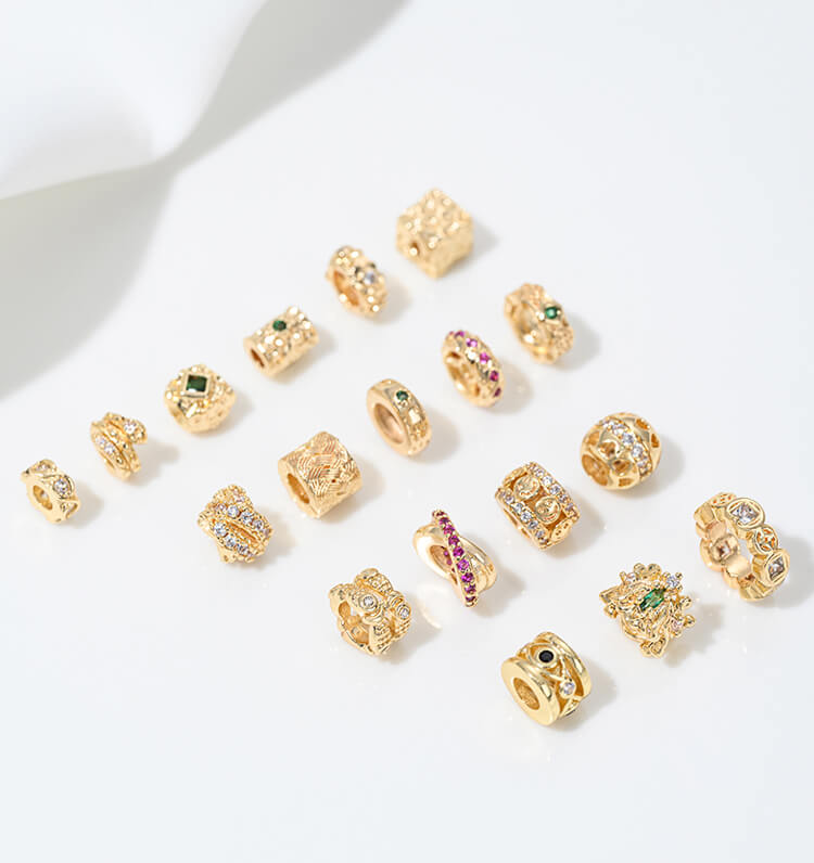 Zircon-inlaid snake-shaped spacer beads, barrel beads, square beads spacers