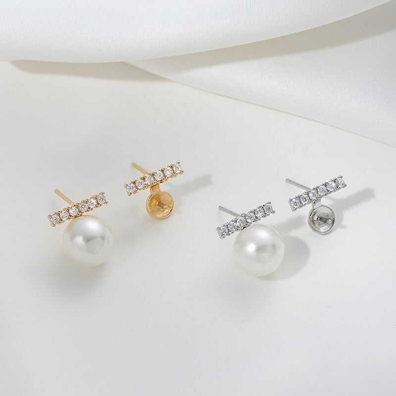 Zircon inlaid C-shaped half-hole bead studs