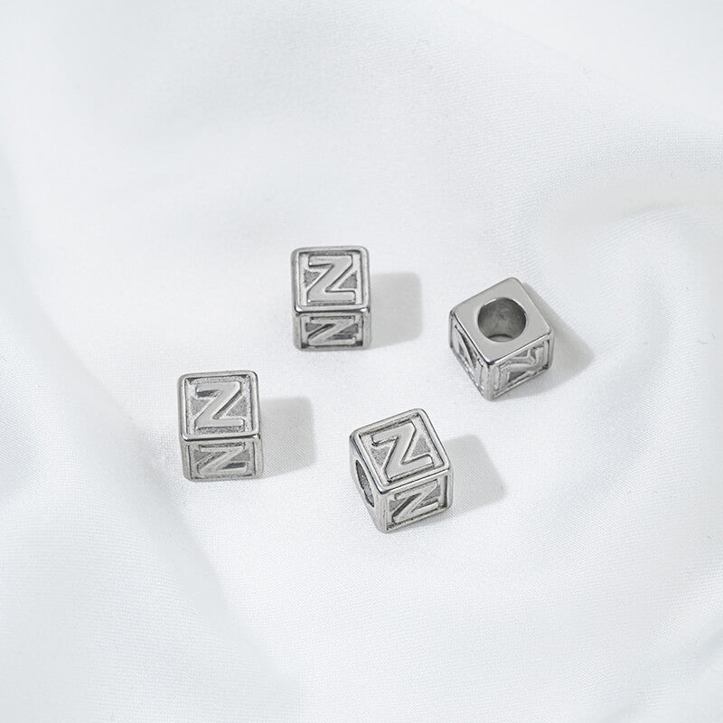 Titanium steel color 26 letters square through-hole relief spacer beads