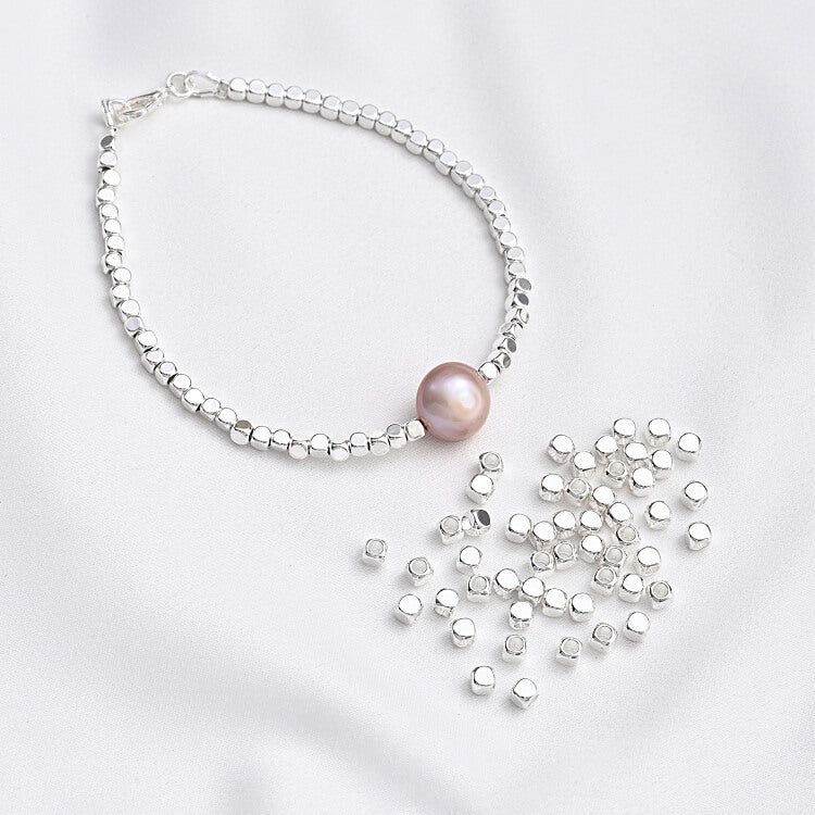 Thick silver chamfered square beads, cut corners, withered beads