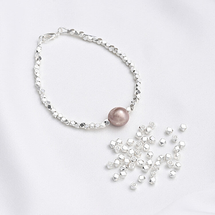 Thick silver chamfered square beads, cut corners, withered beads