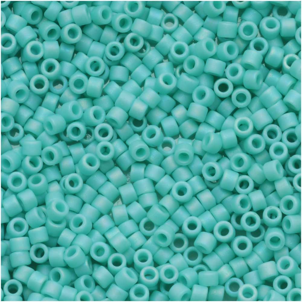 Miyuki Delica Seed Beads, 11/0 Size, Matte Opaque Sea Opal AB DB1595 (10 Grams)