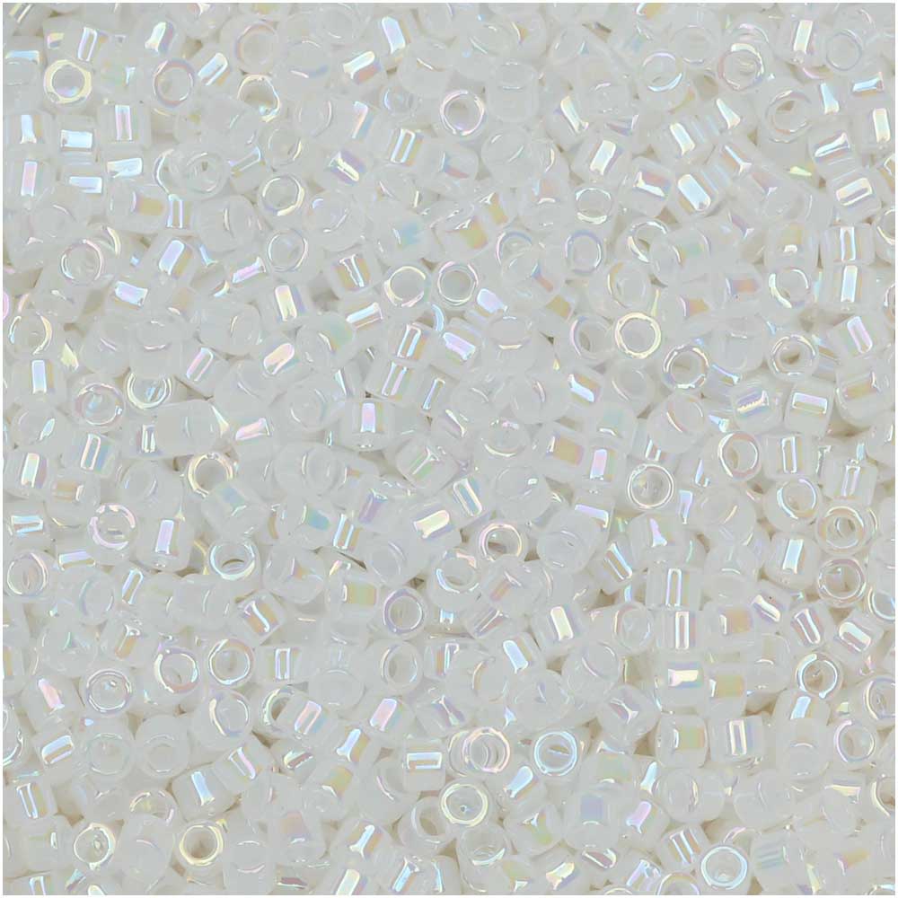 Miyuki Delica Seed Beads, 11/0 Size, #222 White Opal AB (10 Gram Tube)