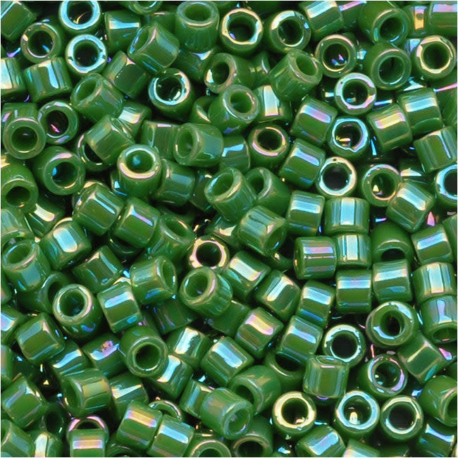 Miyuki Delica Seed Beads, 10/0 Size, Opaque Green AB DBM163 (10 Grams)