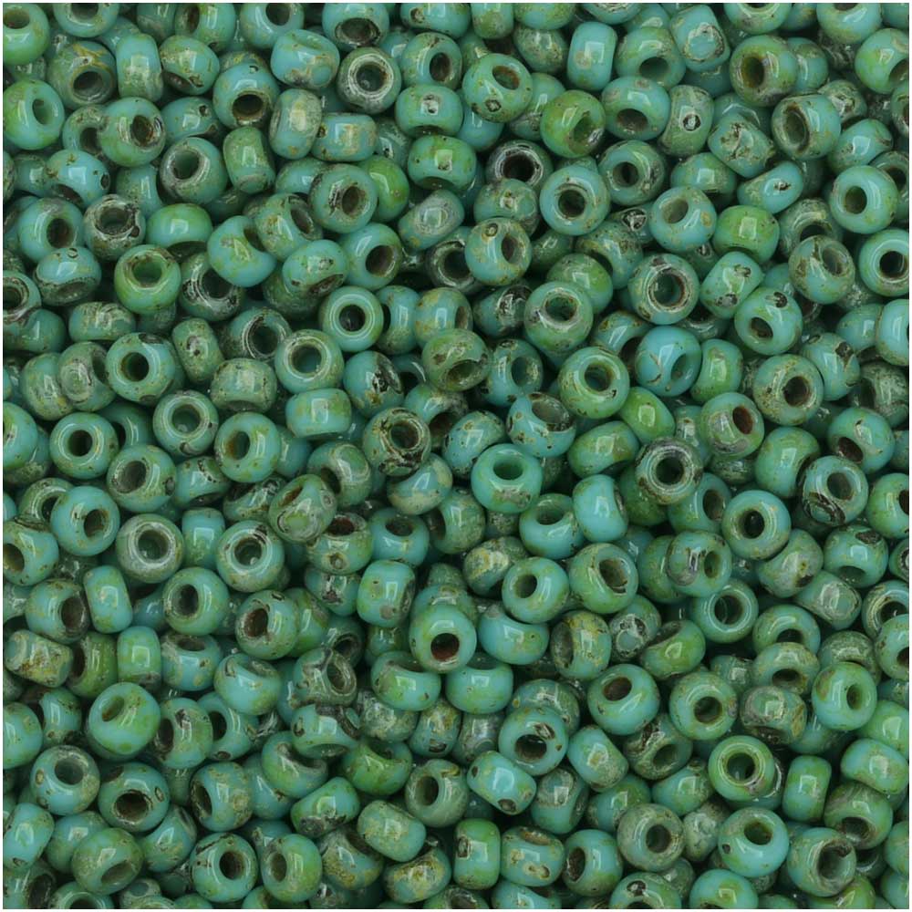 Miyuki Round Seed Beads, 11/0 Size, #4514 Seafoam Green Matte Picasso (10 Gram Tube)